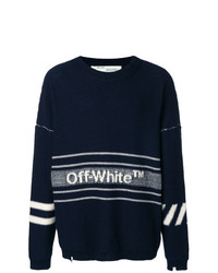 dunkelblauer und weißer bedruckter Pullover mit einem Rundhalsausschnitt von Off-White