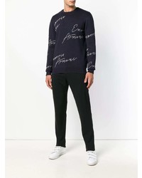 dunkelblauer und weißer bedruckter Pullover mit einem Rundhalsausschnitt von Emporio Armani