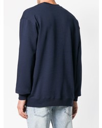 dunkelblauer und weißer bedruckter Pullover mit einem Rundhalsausschnitt von MSGM