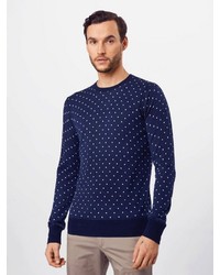 dunkelblauer und weißer gepunkteter Pullover mit einem Rundhalsausschnitt von Scotch & Soda