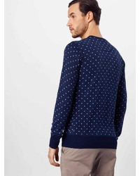 dunkelblauer und weißer gepunkteter Pullover mit einem Rundhalsausschnitt von Scotch & Soda