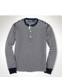 dunkelblauer und weißer Henley-Pullover