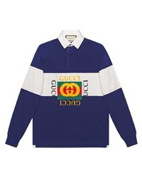 dunkelblauer und weißer horizontal gestreifter Polo Pullover von Gucci