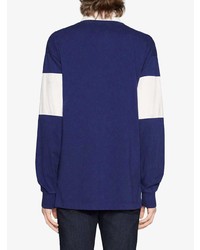 dunkelblauer und weißer horizontal gestreifter Polo Pullover von Gucci