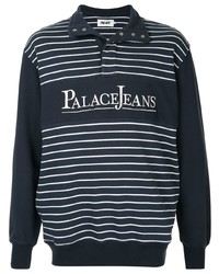 dunkelblauer und weißer horizontal gestreifter Polo Pullover von Palace