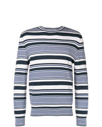 dunkelblauer und weißer horizontal gestreifter Pullover mit einem Rundhalsausschnitt von A.P.C.