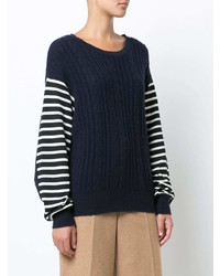 dunkelblauer und weißer horizontal gestreifter Pullover mit einem Rundhalsausschnitt von Y's