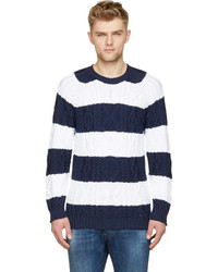 dunkelblauer und weißer horizontal gestreifter Pullover mit einem Rundhalsausschnitt von DSQUARED2
