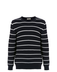 dunkelblauer und weißer horizontal gestreifter Pullover mit einem Rundhalsausschnitt von Egrey