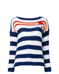 dunkelblauer und weißer horizontal gestreifter Pullover mit einem Rundhalsausschnitt von Ermanno Scervino