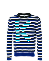 dunkelblauer und weißer horizontal gestreifter Pullover mit einem Rundhalsausschnitt von Kenzo