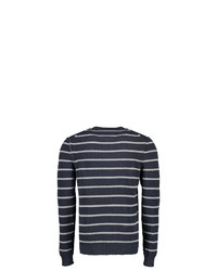 dunkelblauer und weißer horizontal gestreifter Pullover mit einem Rundhalsausschnitt von LERROS