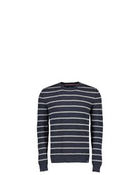 dunkelblauer und weißer horizontal gestreifter Pullover mit einem Rundhalsausschnitt von LERROS