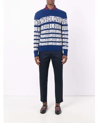 dunkelblauer und weißer horizontal gestreifter Pullover mit einem Rundhalsausschnitt von Gucci