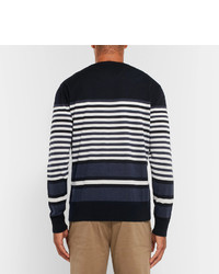 dunkelblauer und weißer horizontal gestreifter Pullover mit einem Rundhalsausschnitt von Orlebar Brown