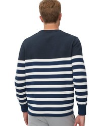 dunkelblauer und weißer horizontal gestreifter Pullover mit einem Rundhalsausschnitt von Marc O'Polo