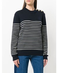 dunkelblauer und weißer horizontal gestreifter Pullover mit einem Rundhalsausschnitt von JW Anderson