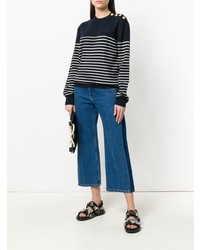 dunkelblauer und weißer horizontal gestreifter Pullover mit einem Rundhalsausschnitt von JW Anderson