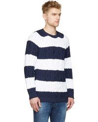 dunkelblauer und weißer horizontal gestreifter Pullover mit einem Rundhalsausschnitt von DSQUARED2