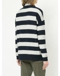 dunkelblauer und weißer horizontal gestreifter Pullover mit einem Rundhalsausschnitt von Jac+ Jack