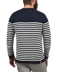 dunkelblauer und weißer horizontal gestreifter Pullover mit einem Rundhalsausschnitt von Redefined Rebel