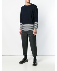 dunkelblauer und weißer horizontal gestreifter Pullover mit einem Rundhalsausschnitt von Societe Anonyme