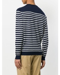 dunkelblauer und weißer horizontal gestreifter Pullover mit einem Rundhalsausschnitt von Drumohr