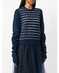 dunkelblauer und weißer horizontal gestreifter Pullover mit einem Rundhalsausschnitt von Comme Des Garçons Noir Kei Ninomiya