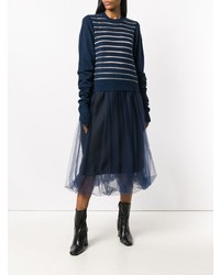 dunkelblauer und weißer horizontal gestreifter Pullover mit einem Rundhalsausschnitt von Comme Des Garçons Noir Kei Ninomiya
