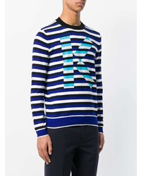 dunkelblauer und weißer horizontal gestreifter Pullover mit einem Rundhalsausschnitt von Kenzo