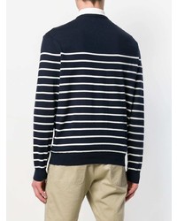 dunkelblauer und weißer horizontal gestreifter Pullover mit einem Rundhalsausschnitt von Polo Ralph Lauren