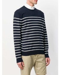 dunkelblauer und weißer horizontal gestreifter Pullover mit einem Rundhalsausschnitt von Polo Ralph Lauren