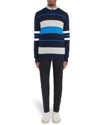 dunkelblauer und weißer horizontal gestreifter Pullover mit einem Rundhalsausschnitt von Givenchy