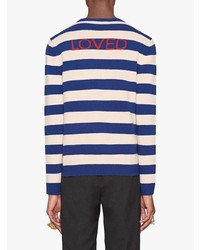 dunkelblauer und weißer horizontal gestreifter Pullover mit einem Rundhalsausschnitt von Gucci