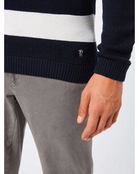 dunkelblauer und weißer horizontal gestreifter Pullover mit einem Rundhalsausschnitt von Tom Tailor Denim