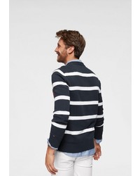 dunkelblauer und weißer horizontal gestreifter Pullover mit einem Rundhalsausschnitt von Tommy Jeans