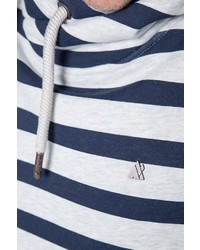 dunkelblauer und weißer horizontal gestreifter Pullover mit einem Schalkragen von Alife and Kickin