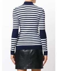 dunkelblauer und weißer horizontal gestreifter Rollkragenpullover von Courreges