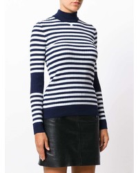 dunkelblauer und weißer horizontal gestreifter Rollkragenpullover von Courreges