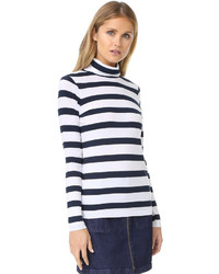 dunkelblauer und weißer horizontal gestreifter Rollkragenpullover von Club Monaco