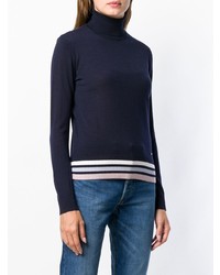 dunkelblauer und weißer horizontal gestreifter Rollkragenpullover von Emporio Armani