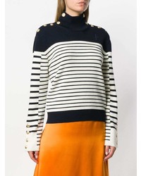 dunkelblauer und weißer horizontal gestreifter Rollkragenpullover von JW Anderson