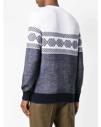 dunkelblauer und weißer Pullover mit einem Rundhalsausschnitt mit geometrischem Muster von Ermenegildo Zegna