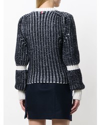 dunkelblauer und weißer Pullover mit einem Rundhalsausschnitt von Thom Browne