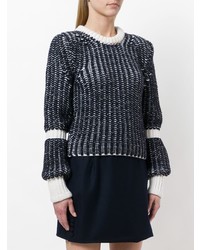 dunkelblauer und weißer Pullover mit einem Rundhalsausschnitt von Thom Browne