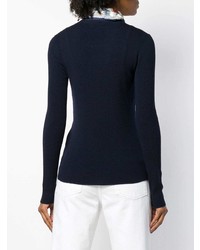 dunkelblauer verzierter Pullover mit einem Rundhalsausschnitt von Tory Burch