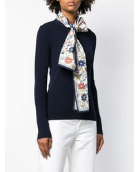 dunkelblauer verzierter Pullover mit einem Rundhalsausschnitt von Tory Burch