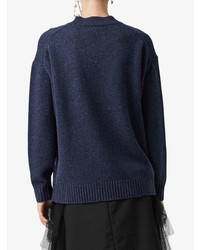 dunkelblauer verzierter Pullover mit einem Rundhalsausschnitt von Burberry