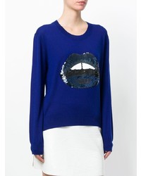 dunkelblauer verzierter Pullover mit einem Rundhalsausschnitt von Markus Lupfer
