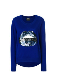 dunkelblauer verzierter Pullover mit einem Rundhalsausschnitt von Markus Lupfer